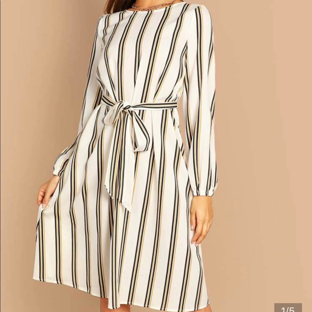 Tie waist striped dress